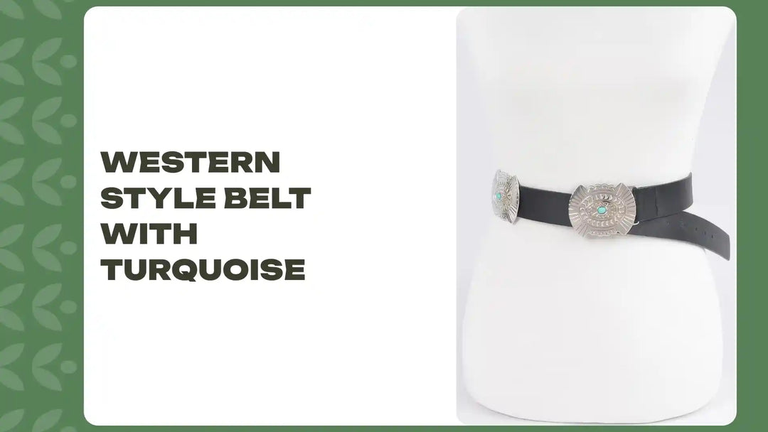 Western Style Belt With Turquoise by@Outfy