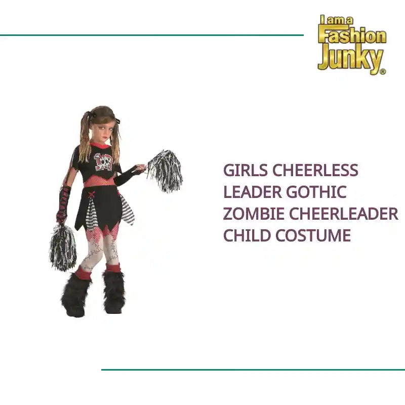 Girls Cheerless Leader Gothic Zombie Cheerleader Child Costume by@Outfy