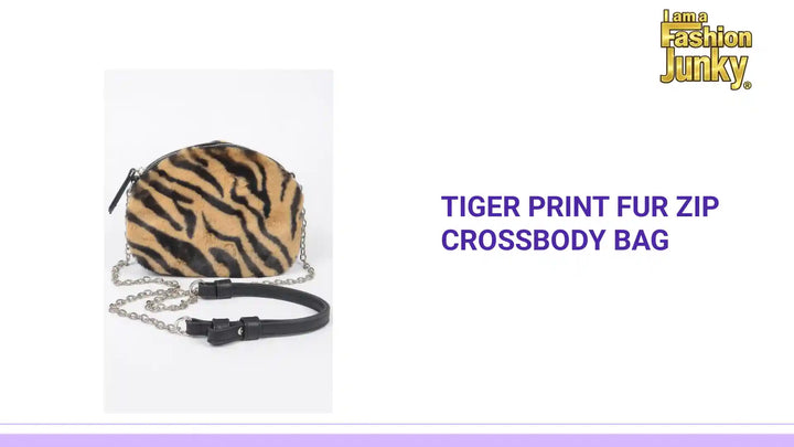 Tiger Print Fur Zip Crossbody Bag by@Outfy