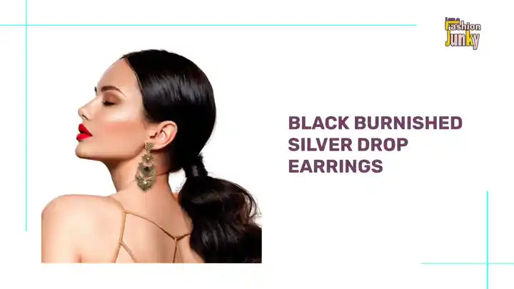 Black Burnished Silver Drop Earrings by@Outfy