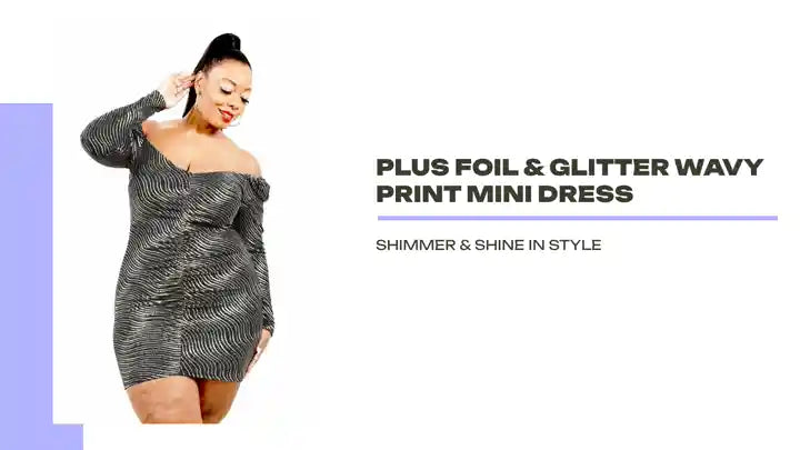 Plus Foil &amp; Glitter Wavy Print Mini Dress by@Outfy