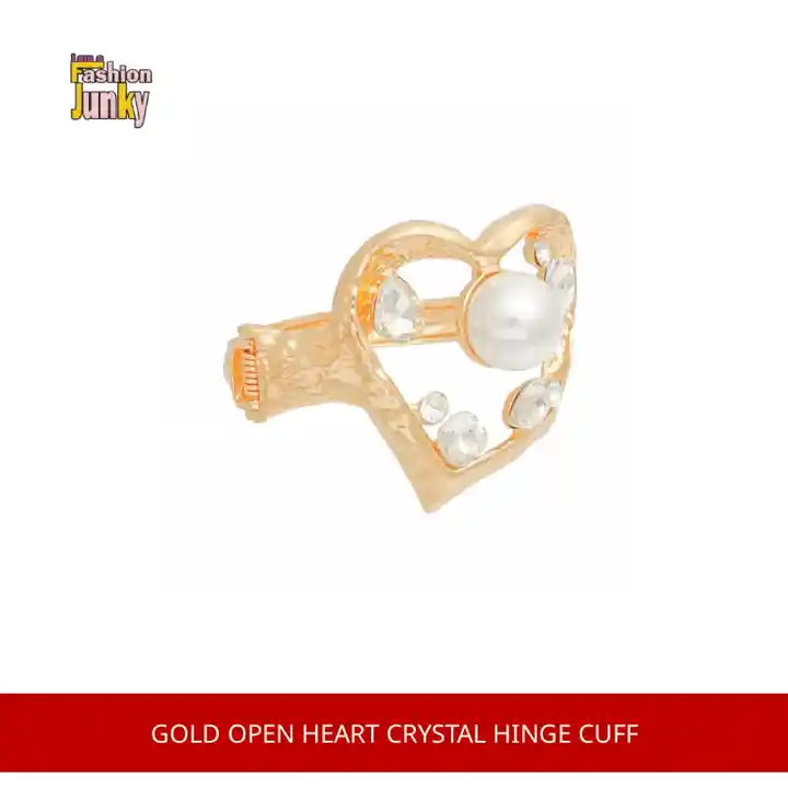 Gold Open Heart Crystal Hinge Cuff by@Outfy