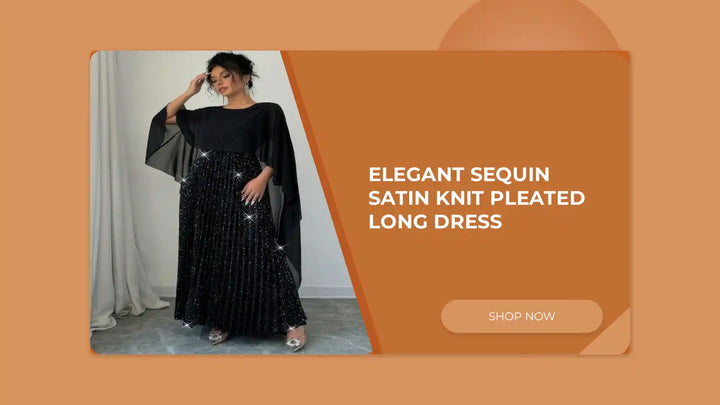 Elegant Sequin Satin Knit Pleated Long Dress by@Outfy