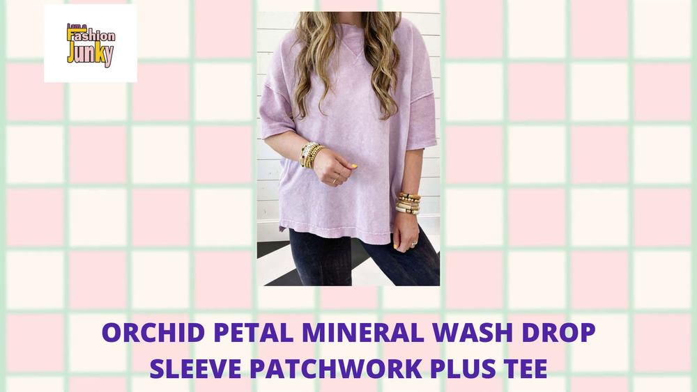 Orchid Petal Mineral Wash Drop Sleeve Patchwork Plus Tee by@Outfy