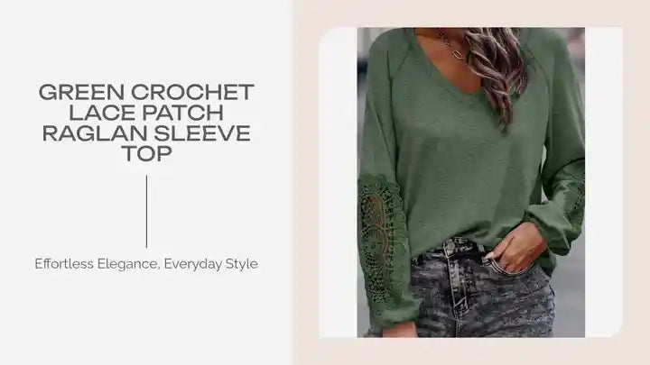 Green Crochet Lace Patch Raglan Sleeve Top by@Outfy