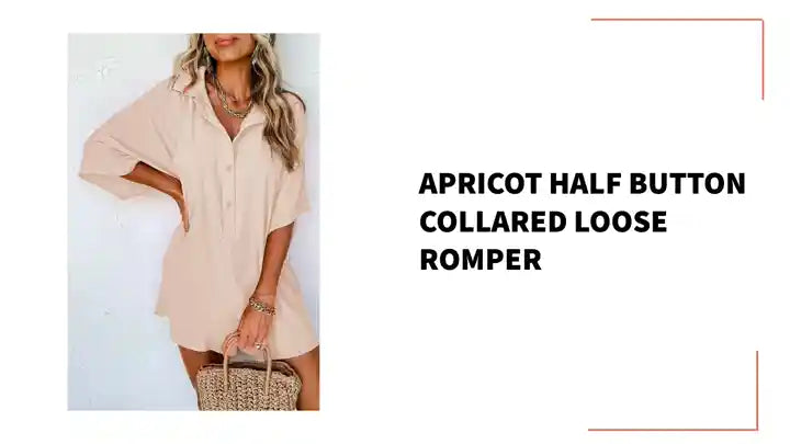 Apricot Half Button Collared Loose Romper by@Outfy