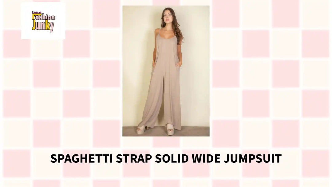 Spaghetti Strap Solid Wide Jumpsuit by@Outfy