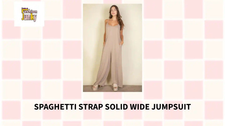 Spaghetti Strap Solid Wide Jumpsuit by@Outfy