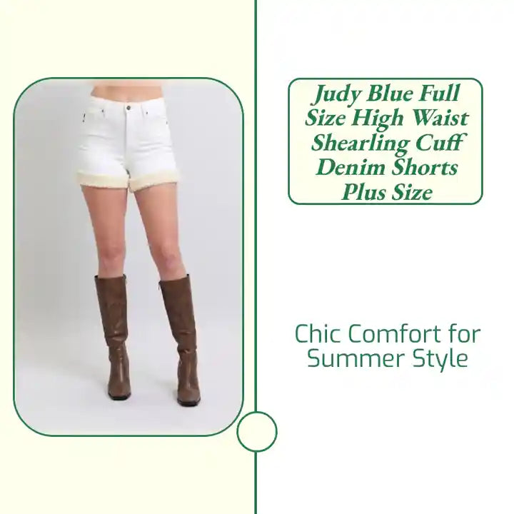 Judy Blue Full Size High Waist Shearling Cuff Denim Shorts Plus Size by@Outfy