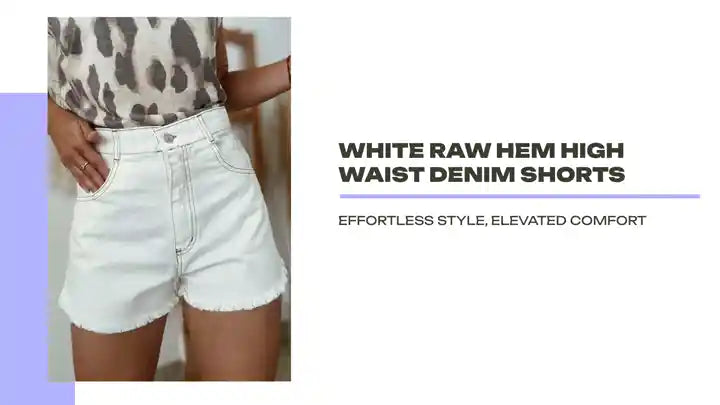 White Raw Hem High Waist Denim Shorts by@Outfy