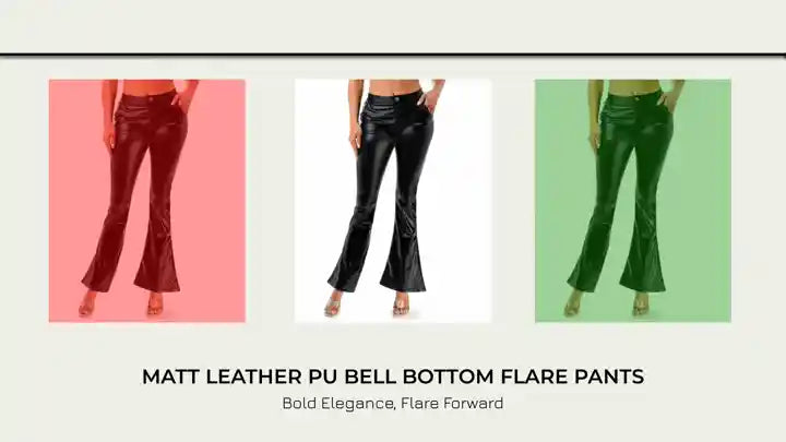 Matt Leather Pu Bell Bottom Flare Pants by@Outfy