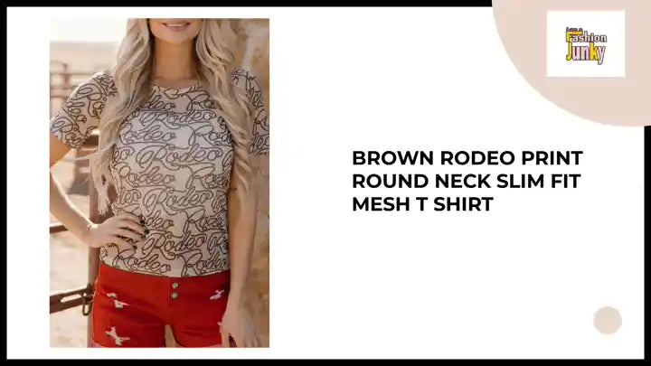 Brown Rodeo Print Round Neck Slim Fit Mesh T Shirt by@Outfy