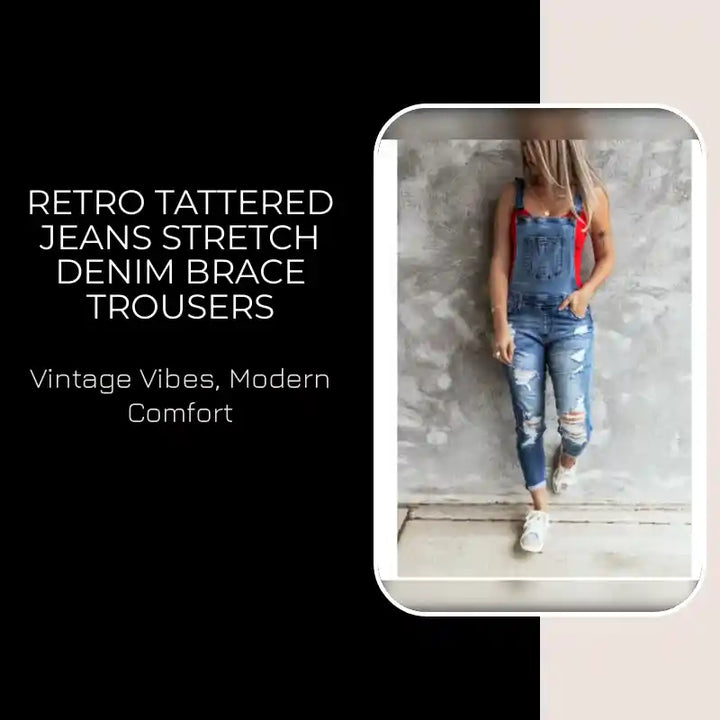 Retro Tattered Jeans Stretch Denim Brace Trousers by@Outfy