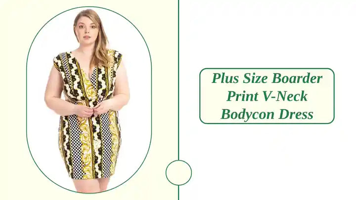 Plus Size Boarder Print V-neck Bodycon Dress by@Outfy