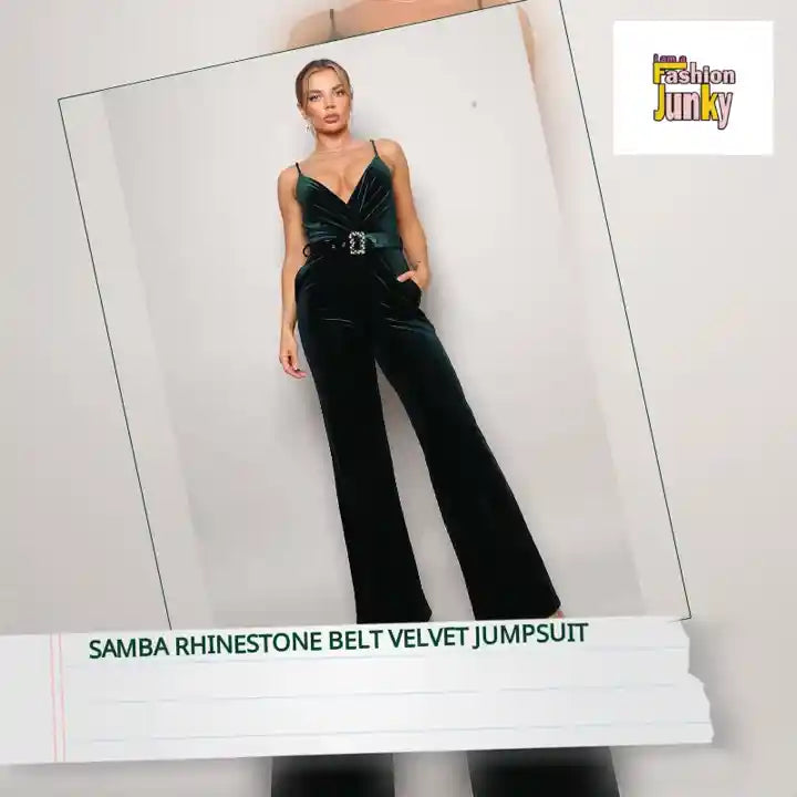 Samba Rhinestone Belt Velvet Jumpsuit by@Outfy