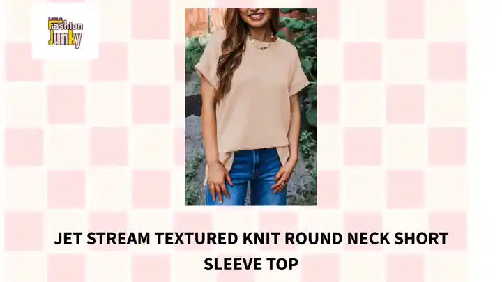 Jet Stream Textured Knit Round Neck Short Sleeve Top by@Outfy