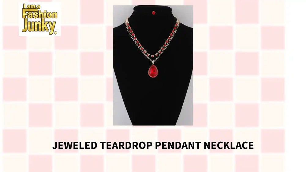 Jeweled Teardrop Pendant Necklace by@Outfy