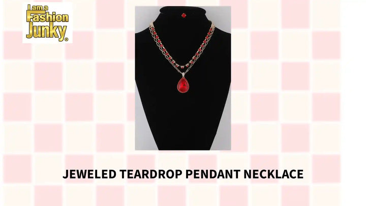 Jeweled Teardrop Pendant Necklace by@Outfy