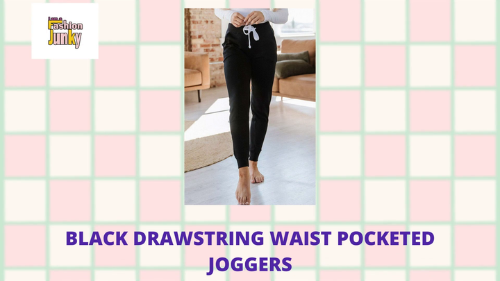 Black Drawstring Waist Pocketed Joggers by@Outfy