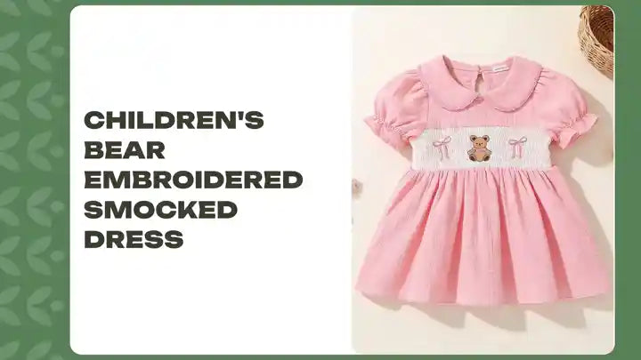 Children's Bear Embroidered Smocked Dress by@Outfy