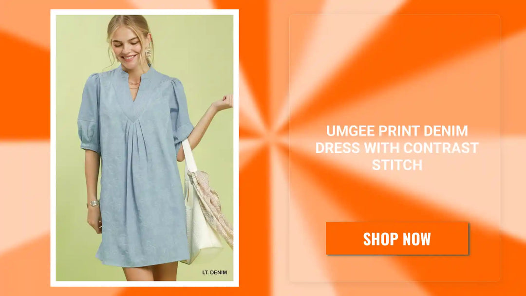 Umgee Print Denim Dress with Contrast Stitch by@Outfy