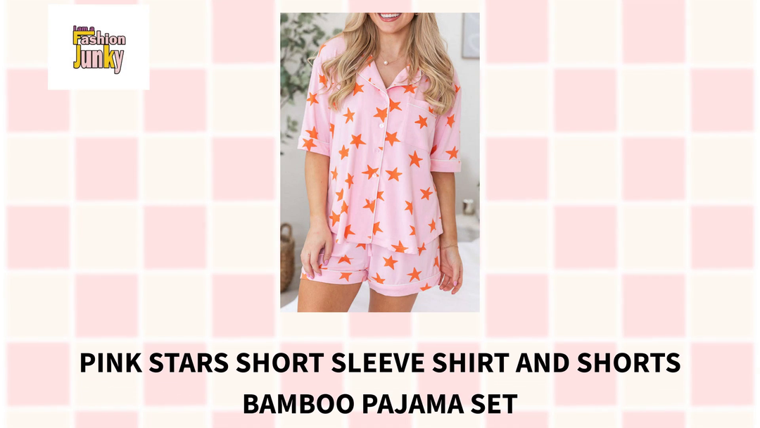 Pink Stars Short Sleeve Shirt and Shorts Bamboo Pajama Set by@Outfy