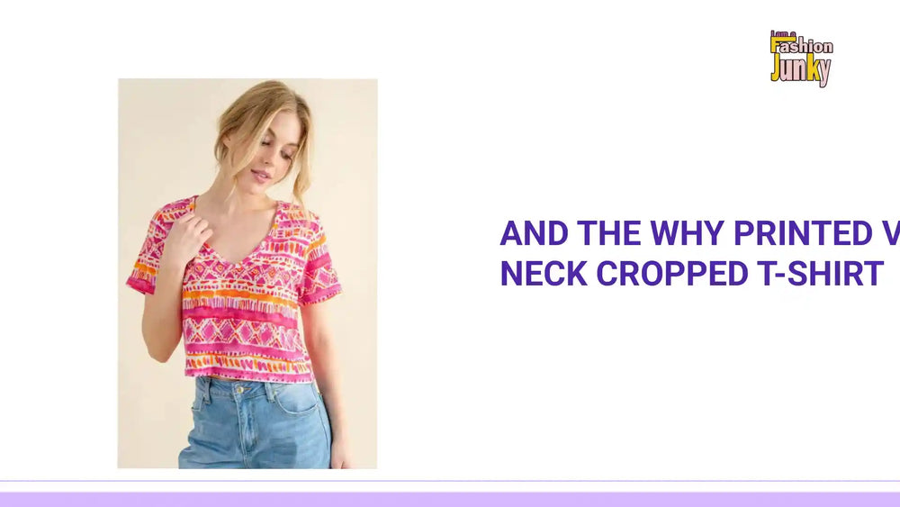 And The Why Printed V Neck Cropped T-Shirt by@Outfy