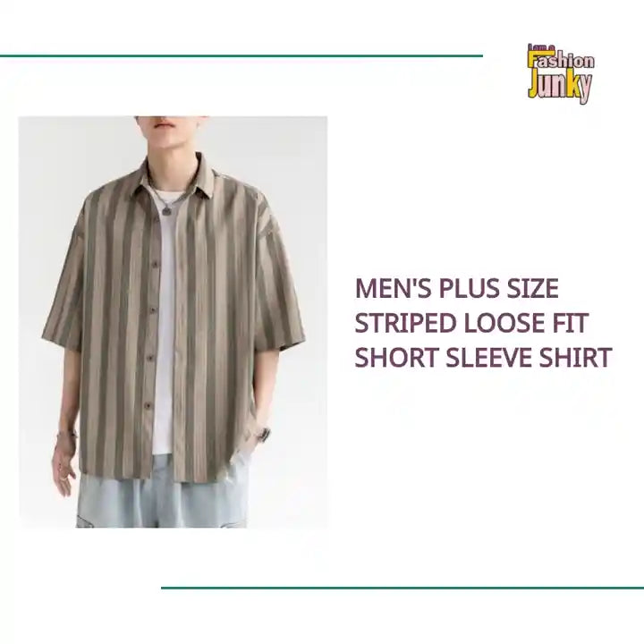 Men's Plus Size Striped Loose Fit Short Sleeve Shirt by@Outfy