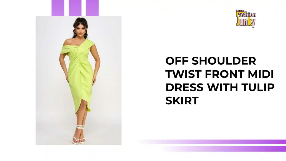 Off Shoulder Twist Front Midi Dress With Tulip Skirt by@Outfy