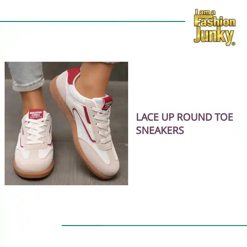 Lace Up Round Toe Sneakers by@Outfy