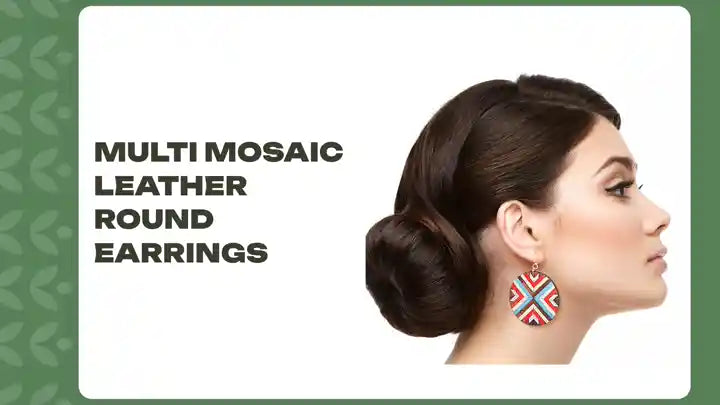 Multi Mosaic Leather Round Earrings by@Outfy