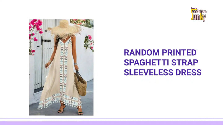 Random Printed Spaghetti Strap Sleeveless Dress by@Outfy