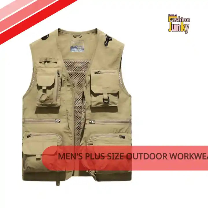 Men's Plus Size Outdoor Workwear Multi-Pocket Quick-Dry Mesh Vest by@Outfy
