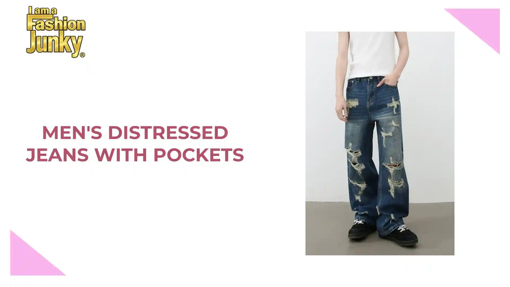 Men's Distressed Jeans with Pockets by@Outfy