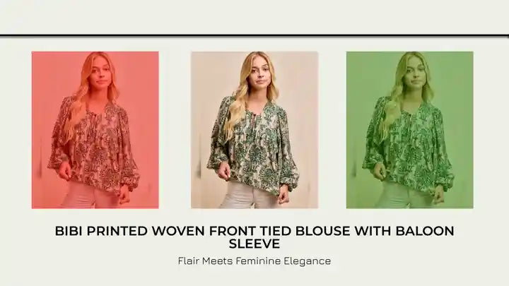 BiBi Printed Woven Front Tied Blouse with Baloon Sleeve by@Outfy