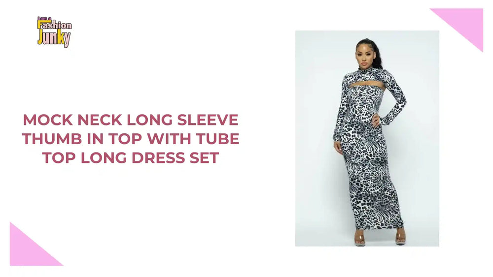 Mock Neck Long Sleeve Thumb In Top With Tube Top Long Dress Set by@Outfy