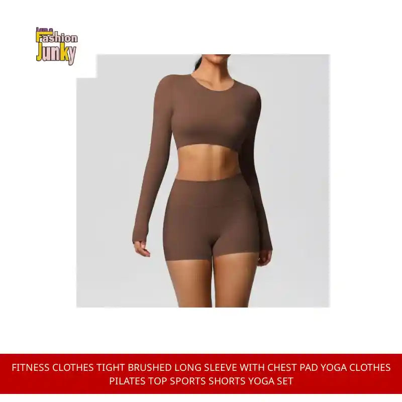 Fitness Clothes Tight Brushed Long Sleeve with Chest Pad Yoga Clothes Pilates Top Sports Shorts Yoga Set by@Outfy
