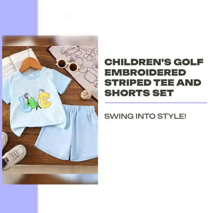Children's Golf Embroidered Striped Tee and Shorts Set by@Outfy