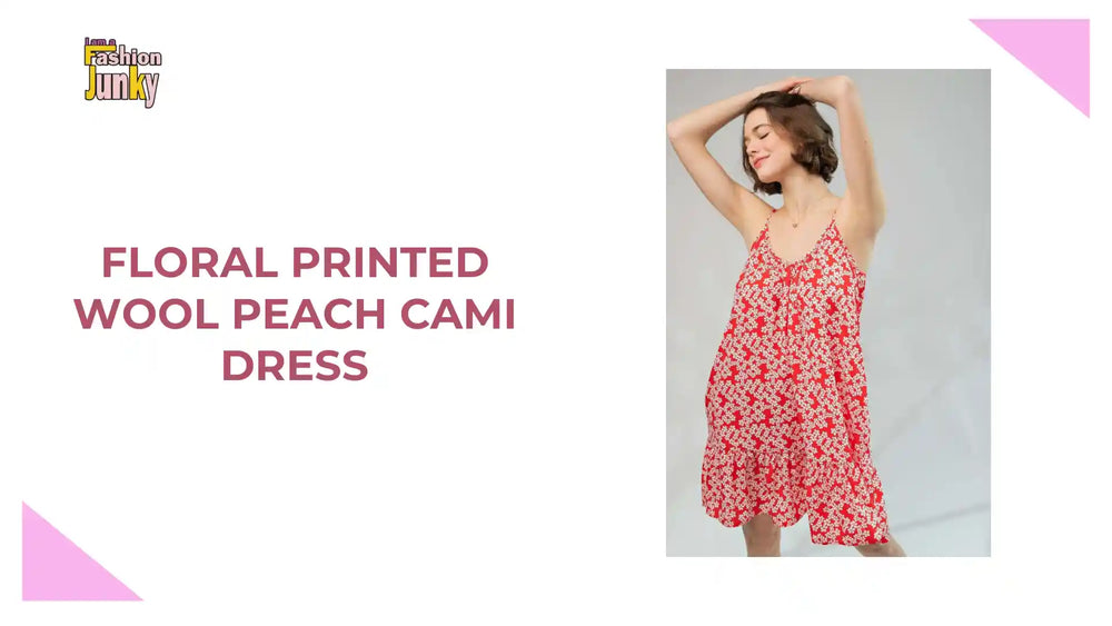 Floral Printed Wool Peach Cami Dress by@Outfy