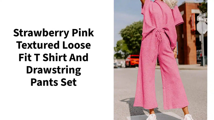 Strawberry Pink Textured Loose Fit T Shirt and Drawstring Pants Set by@Outfy