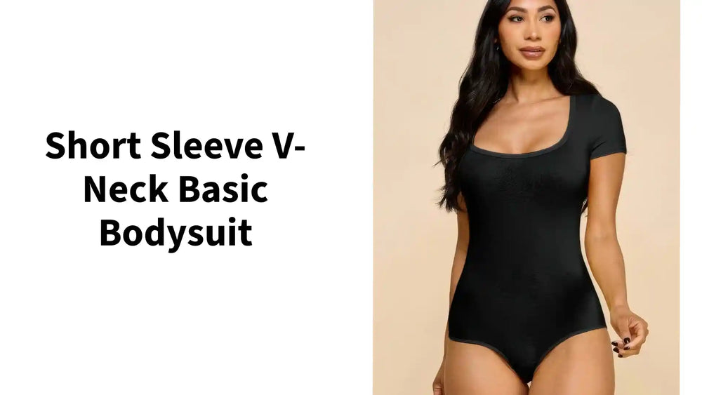 Short Sleeve V-neck Basic Bodysuit by@Outfy