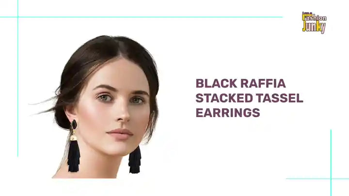 Black Raffia Stacked Tassel Earrings by@Outfy