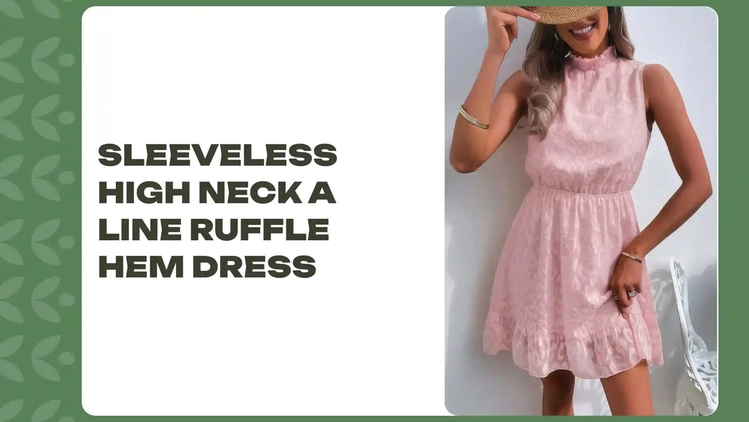Sleeveless High Neck A Line Ruffle Hem Dress by@Outfy