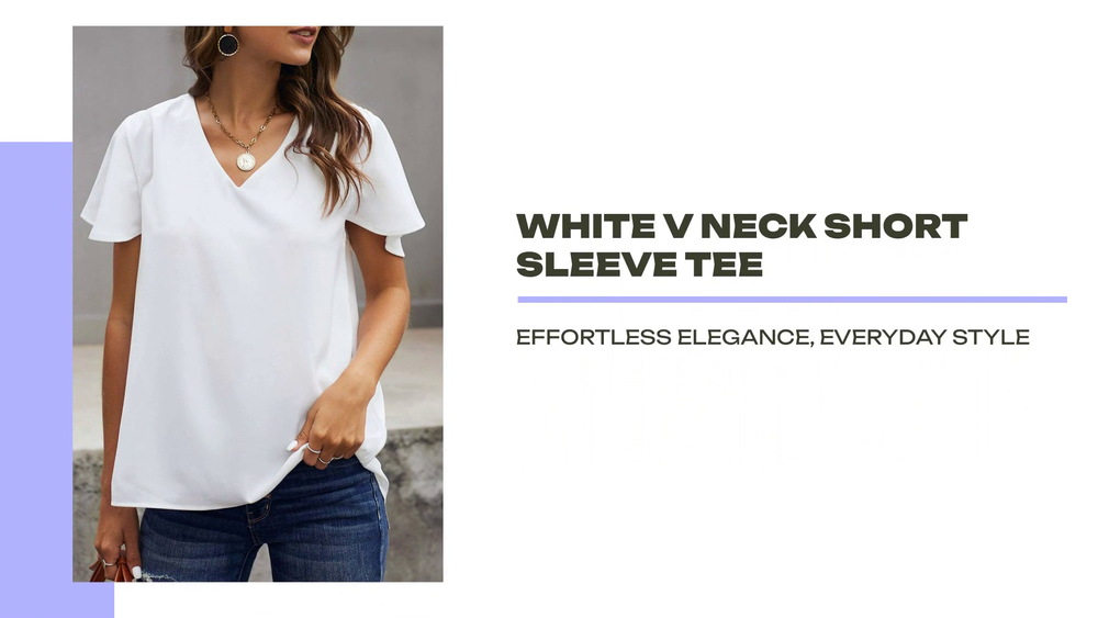 White V Neck Short Sleeve Tee by@Outfy