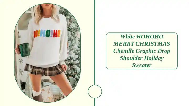 White HOHOHO MERRY CHRISTMAS Chenille Graphic Drop Shoulder Holiday Sweater by@Outfy