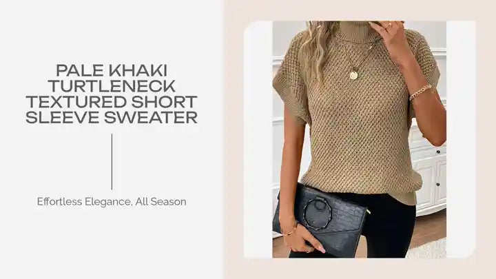 Pale Khaki Turtleneck Textured Short Sleeve Sweater by@Outfy