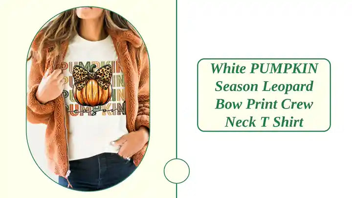 White PUMPKIN Season Leopard Bow Print Crew Neck T Shirt by@Outfy