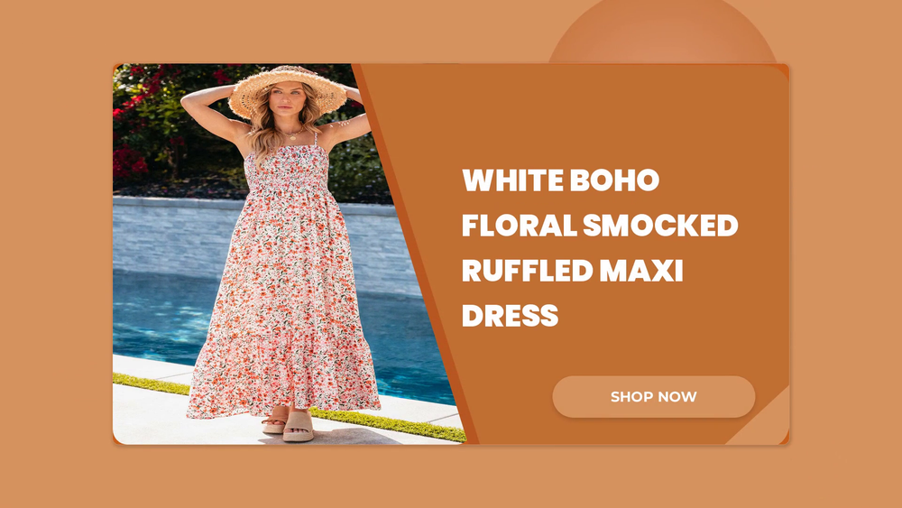 White Boho Floral Smocked Ruffled Maxi Dress by@Outfy