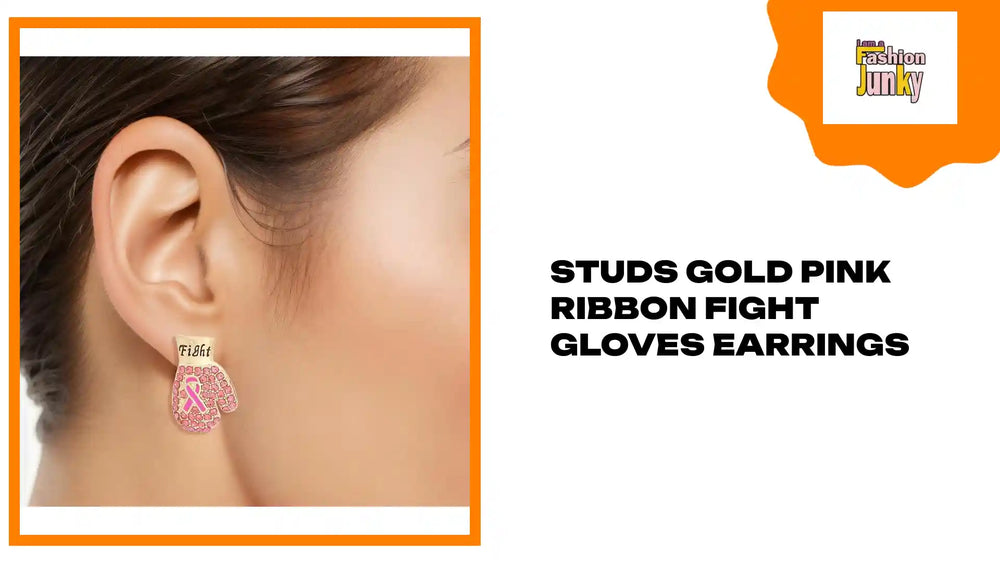 Studs Gold Pink Ribbon Fight Gloves Earrings by@Outfy