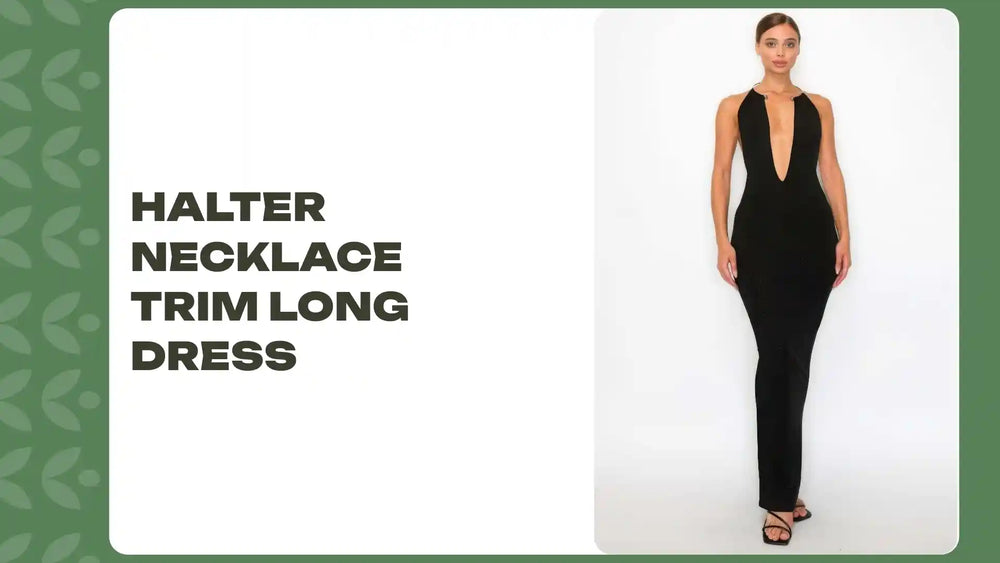 Halter Necklace Trim Long Dress by@Outfy